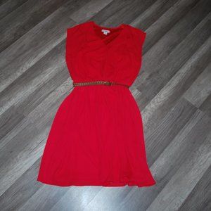 Cato Red V-Neckline Short Sleeve Flirty Dress Sz S